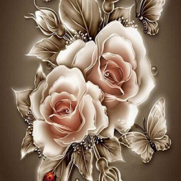 diamont-art-λευκά τριαντάφυλλα