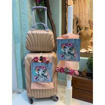 Πακέτο βάπτισης με θέμα ελεφαντάκι για κορίτσι με βαλίτσα και νεσεσέρ 