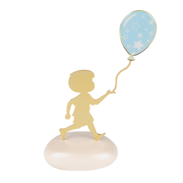 Μπομπονιέρα Βάπτισης Aγόρι με Μπαλόνι σε Βότσαλο / 9156, Υ 14cm x Π 6cm
