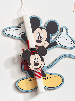 Πασχαλινή λαμπάδα Mickey Mouse με ξύλινο διακοσμητικό κάδρο 