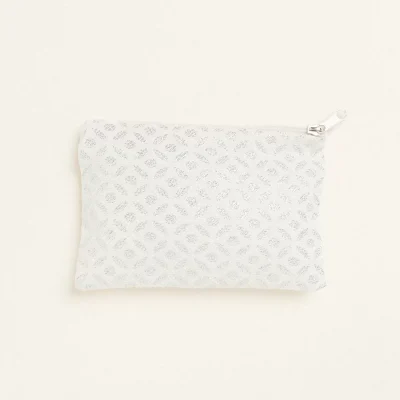 Πορτοφολάκι ζακάρ εκρού – ασημί