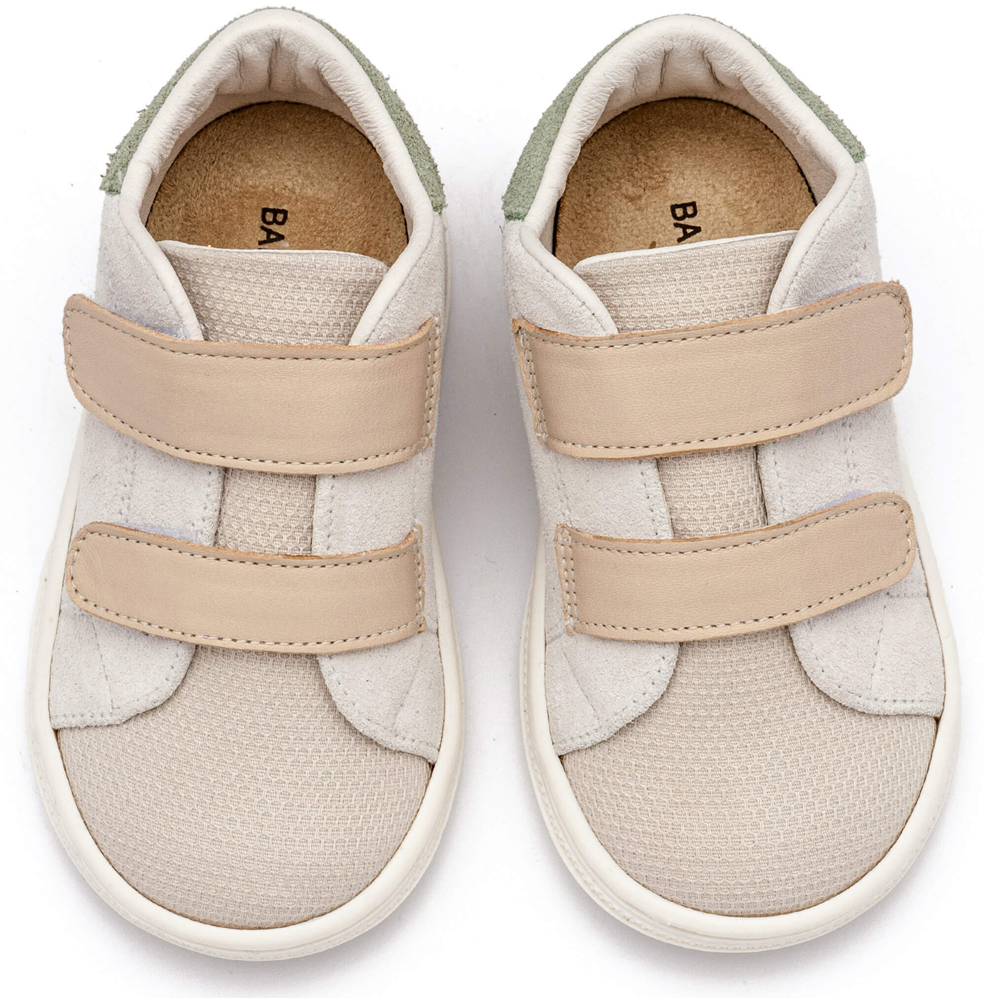 Δίχρωμο Σνίκερ από Δέρμα και Ύφασμα με Διπλή Μπαρέτα Χρατς σε Λευκό Μπεζ Χρώμα