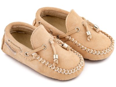 Καστόρινο Δετό Μοκασίνι από Δέρμα Suede σε Μπεζ Χρώμα