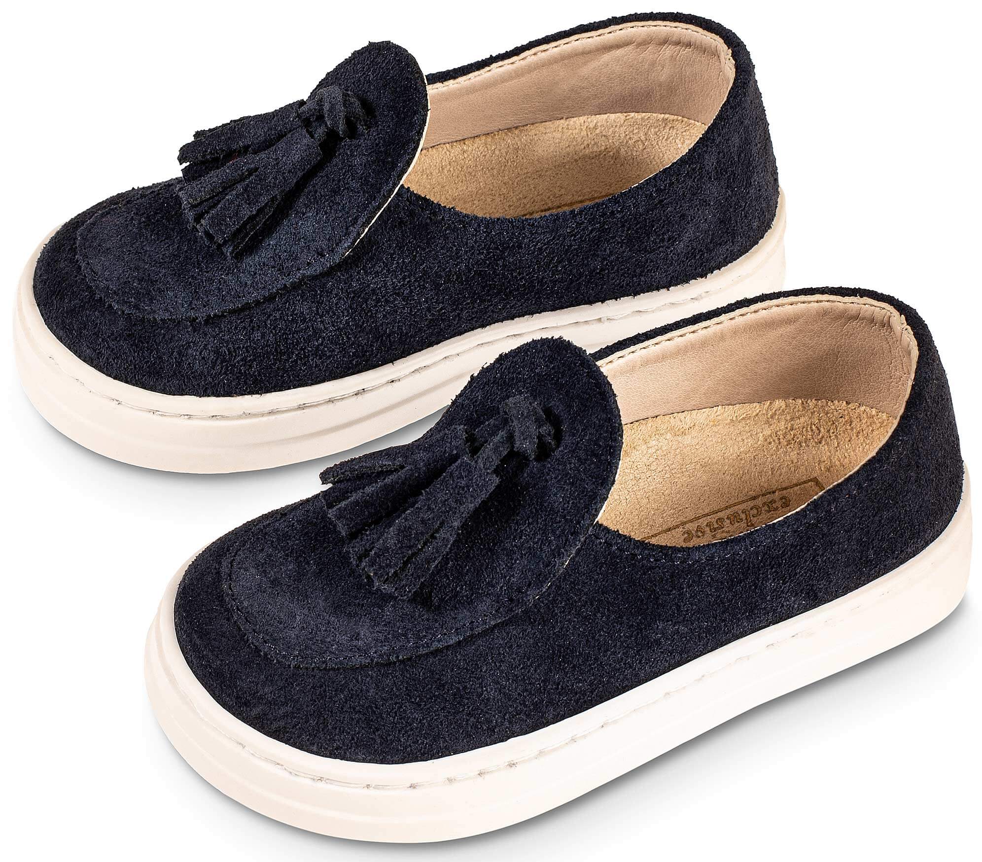Μονόχρωμο Loafer EXC5276 Μπλε Μονόχρωμο Καστόρινο Loafer με Φουντάκια σε Μπλε Χρώμα