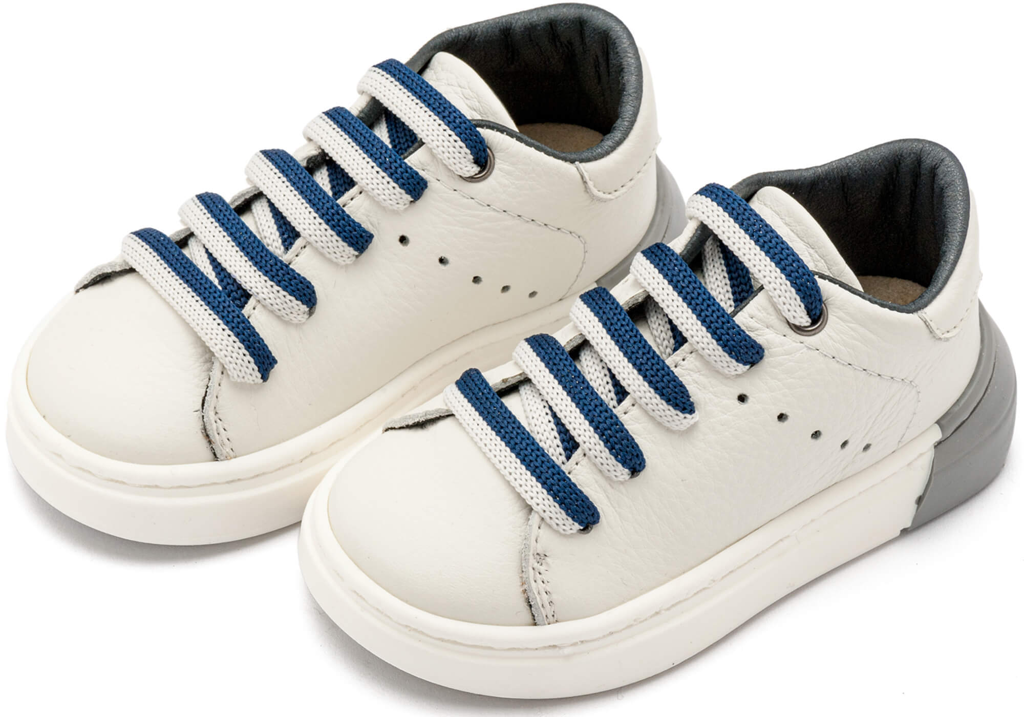 Δετό Sneaker με Δίχρωμο Κορδόνι EXC5294 Λευκό Μπλε Δερμάτινο Δετό Sneaker με Δίχρωμο Κορδόνι σε Λευκό Μπλε Χρώμα