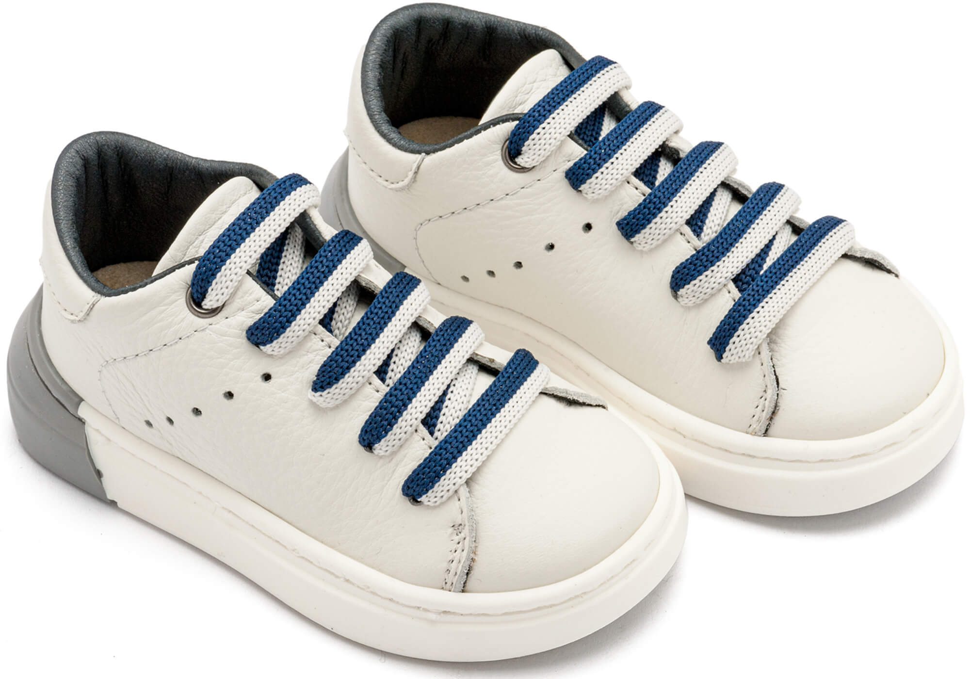 Δετό Sneaker με Δίχρωμο Κορδόνι EXC5294 Λευκό Μπλε Δερμάτινο Δετό Sneaker με Δίχρωμο Κορδόνι σε Λευκό Μπλε Χρώμα