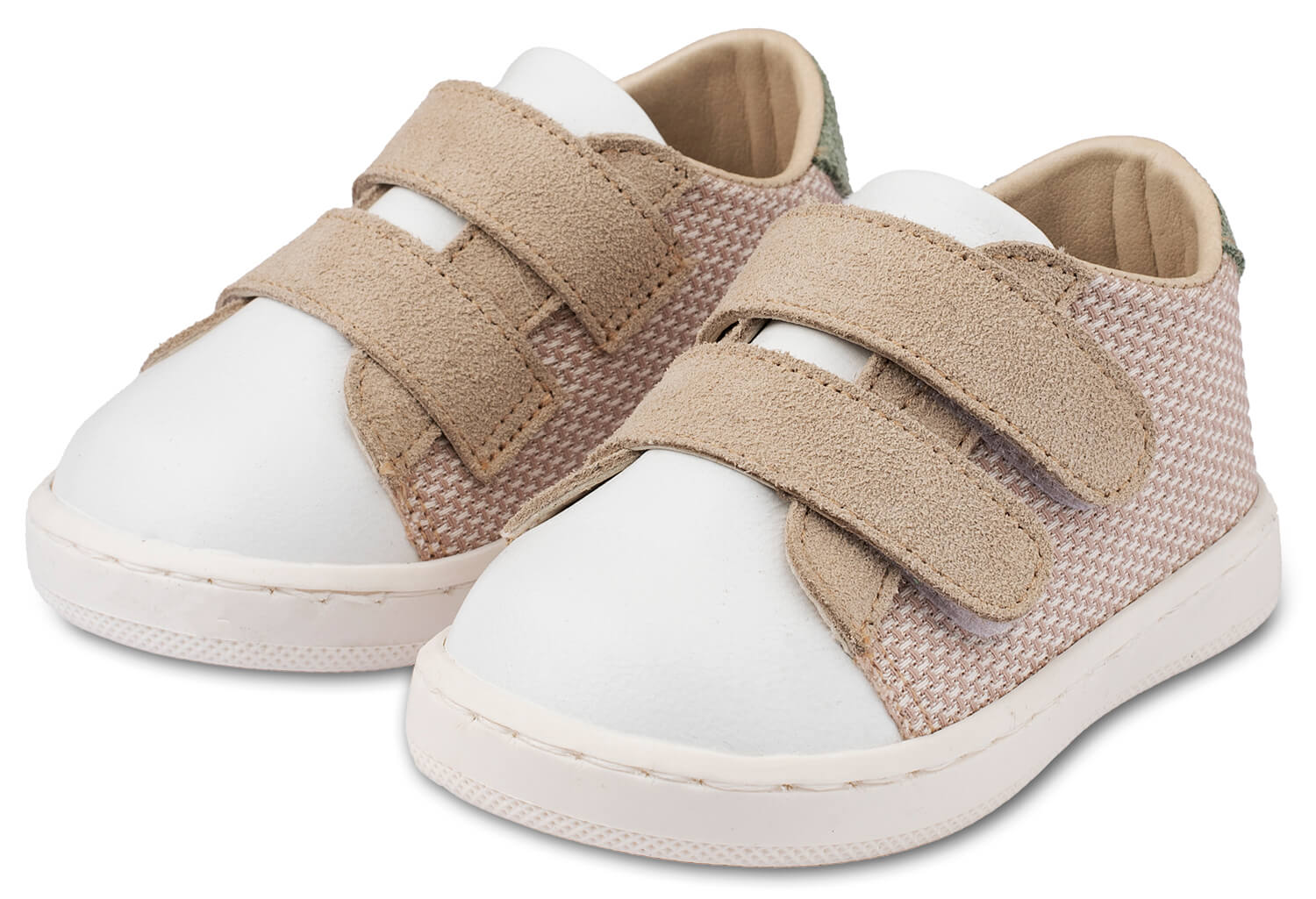 Sneakers Διπλή Μπαρέτα Χρατς PRI2104 Μπεζ Λευκό Μέντα Τρίχρωμο Sneakers Διπλή Μπαρέτα Χρατς απο Δέρμα και Ύφασμα σε Μπεζ Λευκό Μέντα Χρώμα