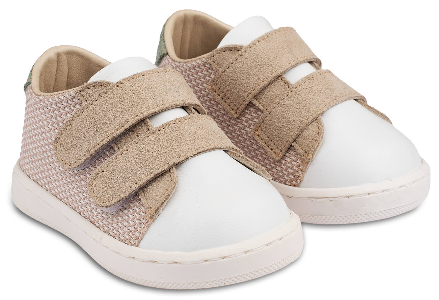 Sneakers Διπλή Μπαρέτα Χρατς PRI2104 Μπεζ Λευκό Μέντα Τρίχρωμο Sneakers Διπλή Μπαρέτα Χρατς απο Δέρμα και Ύφασμα σε Μπεζ Λευκό Μέντα Χρώμα