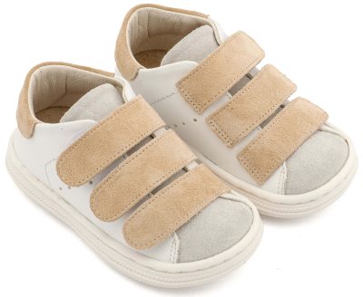 Δερμάτινο Σνίκερ με Τριπλή Μπαρέτα Χρατς σε Λευκό-Μπεζ