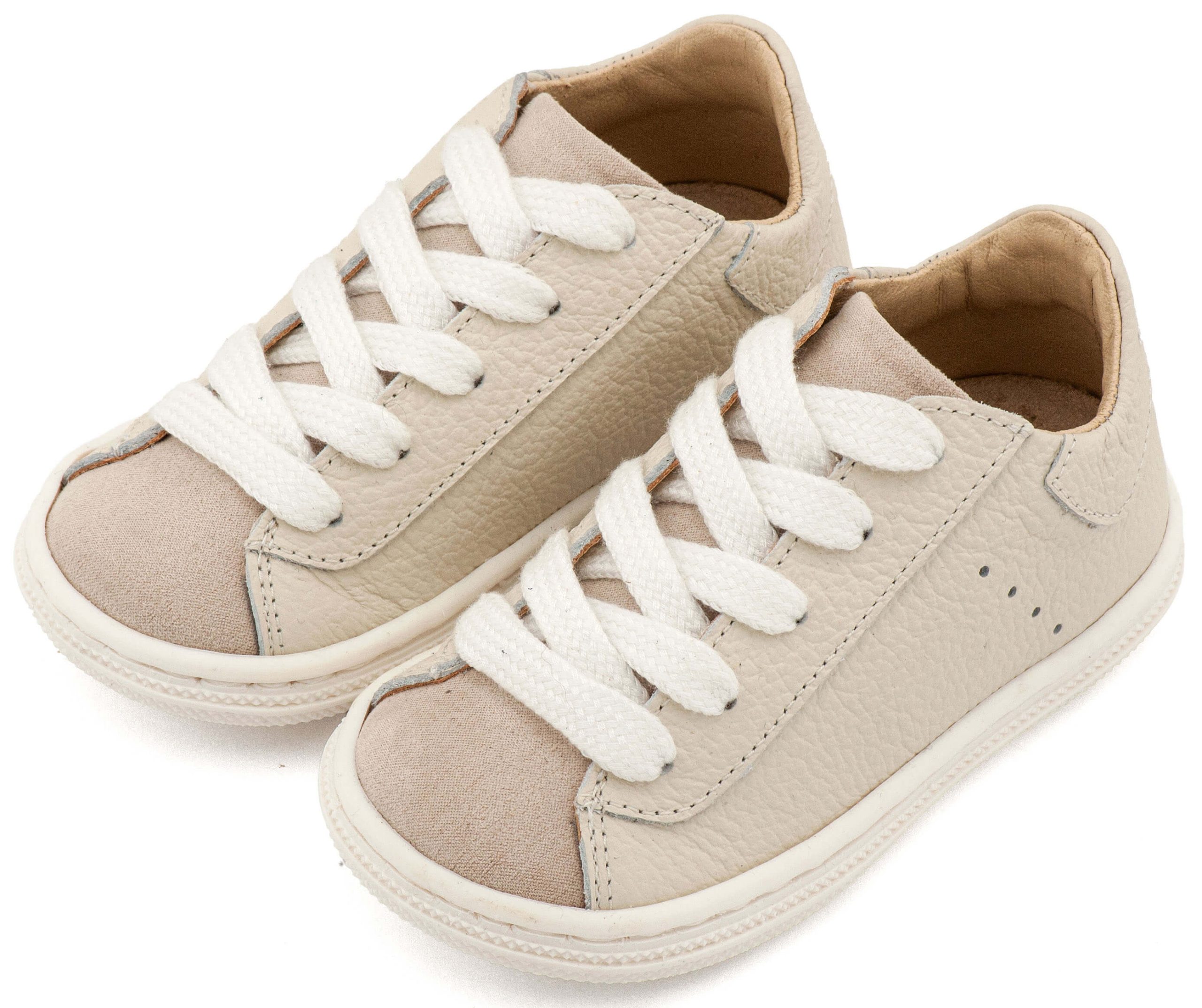 Δετά Σνίκερς BS3097 Εκρού Δερμάτινα Δετά Σνίκερς σε Εκρού Χρώμα