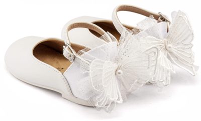 Γαλλικό Γοβάκι με Διακοσμημένη Φτέρνα με Υφασμάτινη Πεταλούδα σε Λευκό Χρώμα