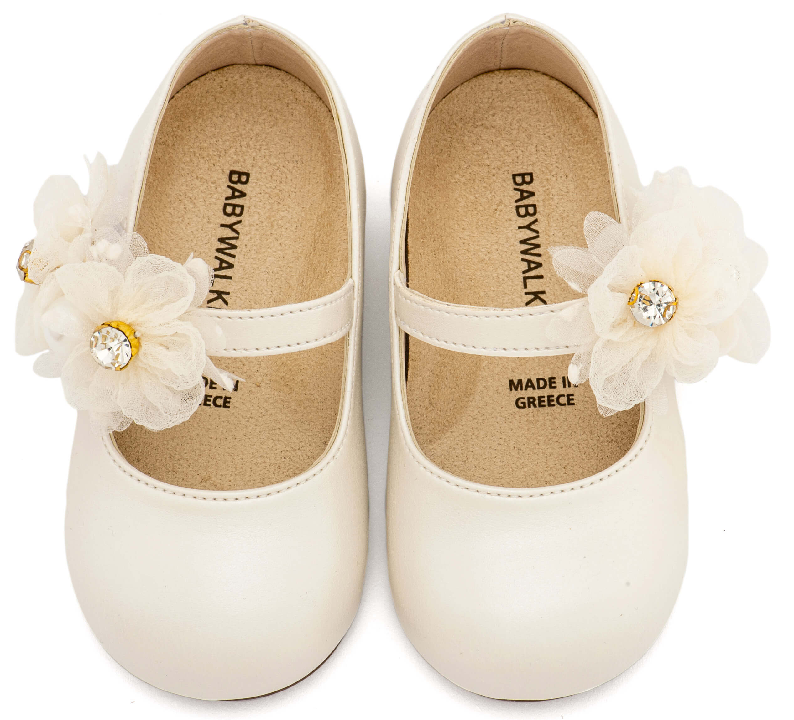 Γοβάκι απο Συνθετικό Δέρμα Μονή Μπαρέτα με Διακοσμητικό Οργάντζας, Σε Εκρού Χρώμα