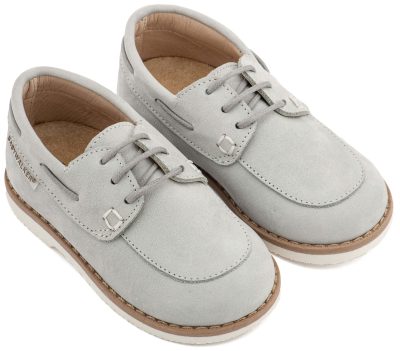 Δετό δερμάτινο μοκασίνι από δέρμα ναμπούκ με κορδόνι, σε Λευκό χρώμα.