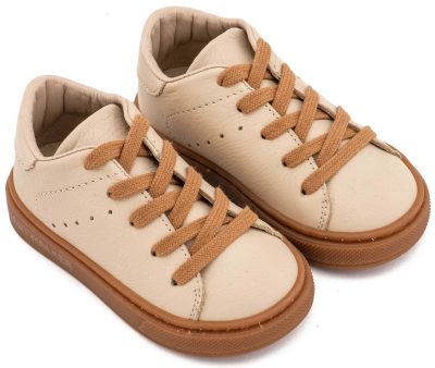 Δετό Δερμάτινο Sneaker από Δέρμα Νάπα σε Μπεζ Χρώμα