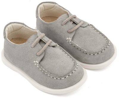 Καστόρινο Δετό Μοκασίνι με Δερμάτινο Κορδόνι σε Γκρι Χρώμα