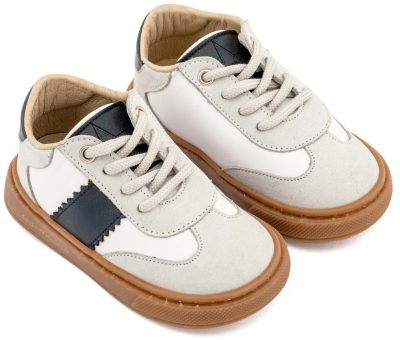 Δίχρωμο Δετά Sneaker απο Δέρμα σε Λευκό Μπλε Γκρι Χρώμα