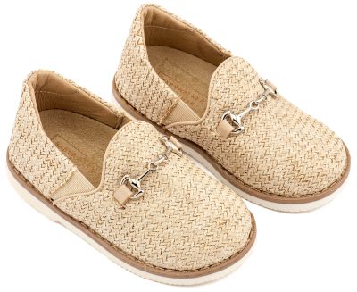 Loafers απο Ύφασμα Ψάθα με Δερμάτινες Λεπτομέρειες Σε Μπεζ Χρώμα