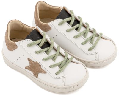 Τρίχρωμο Sneaker Δετό με Αστέρι στο Πλάι σε Λευκό Μπεζ Μέντα Χρώμα