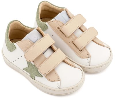 Τρίχρωμο Sneaker Διπλό Χρατς με Αστέρι στο Πλάι σε Λευκό Μπεζ Χρώμα