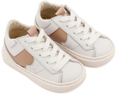 Δερμάτινο Δίχρωμο Sneaker Δετό σε Λευκό Μπεζ Χρώμα