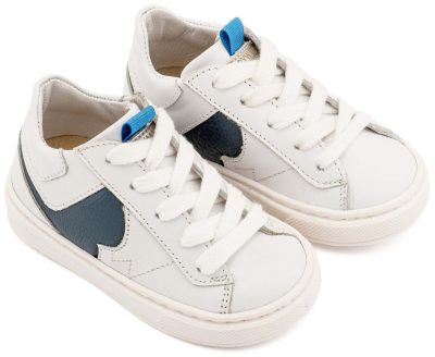 Δερμάτινο Δίχρωμο Sneaker Δετό σε Λευκό Μπλε Χρώμα