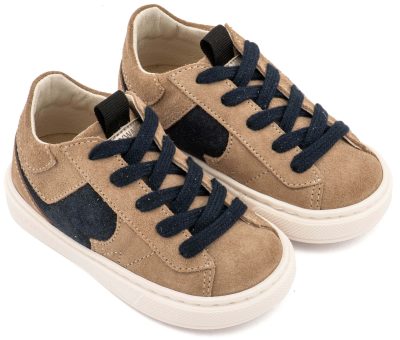 Δερμάτινο Δίχρωμο Sneaker Δετό σε Μπεζ Μπλε Χρώμα