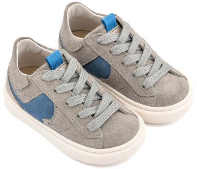 Δερμάτινο Δίχρωμο Sneaker Δετό σε Γκρι Μπλε Ρουά Χρώμα