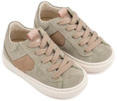 Δερμάτινο Δίχρωμο Sneaker Δετό σε Μέντα Μπεζ Χρώμα