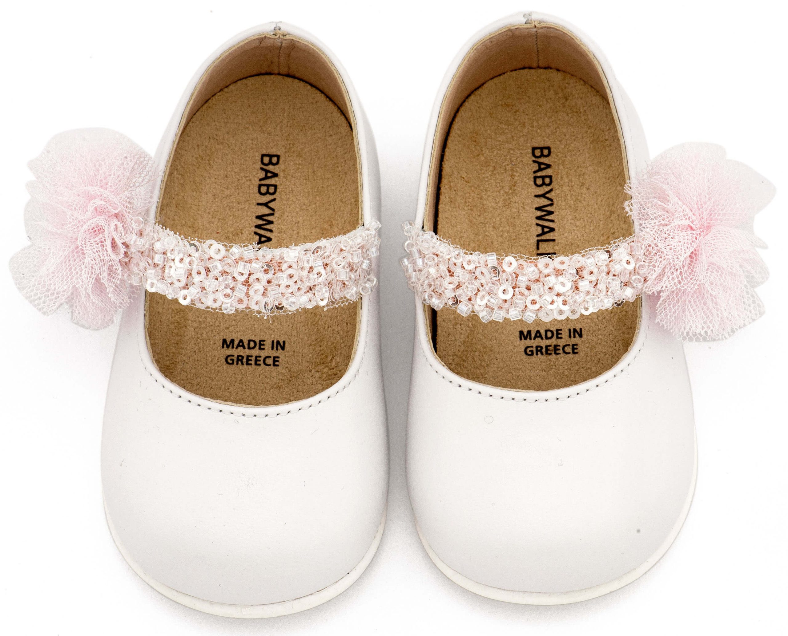 Γοβάκι Μονή Μπαρέτα Διακοσμημένο με Τρέσα PRI2657 Λευκό - Ροζ Δερμάτινο γοβάκι με μονή μπαρέτα διακοσμημένο με τρέσα και τούλινο πομ-πον, σε λευκό - ροζ χρώμα