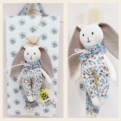 Πασχαλινή λαμπάδα με υφασμάτινο μικρό κουνελάκι.